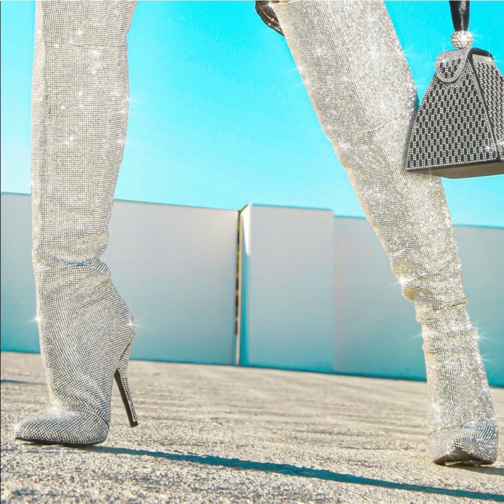 Cape Robbin Silver Over the Knee Boots with Stiletto Heel